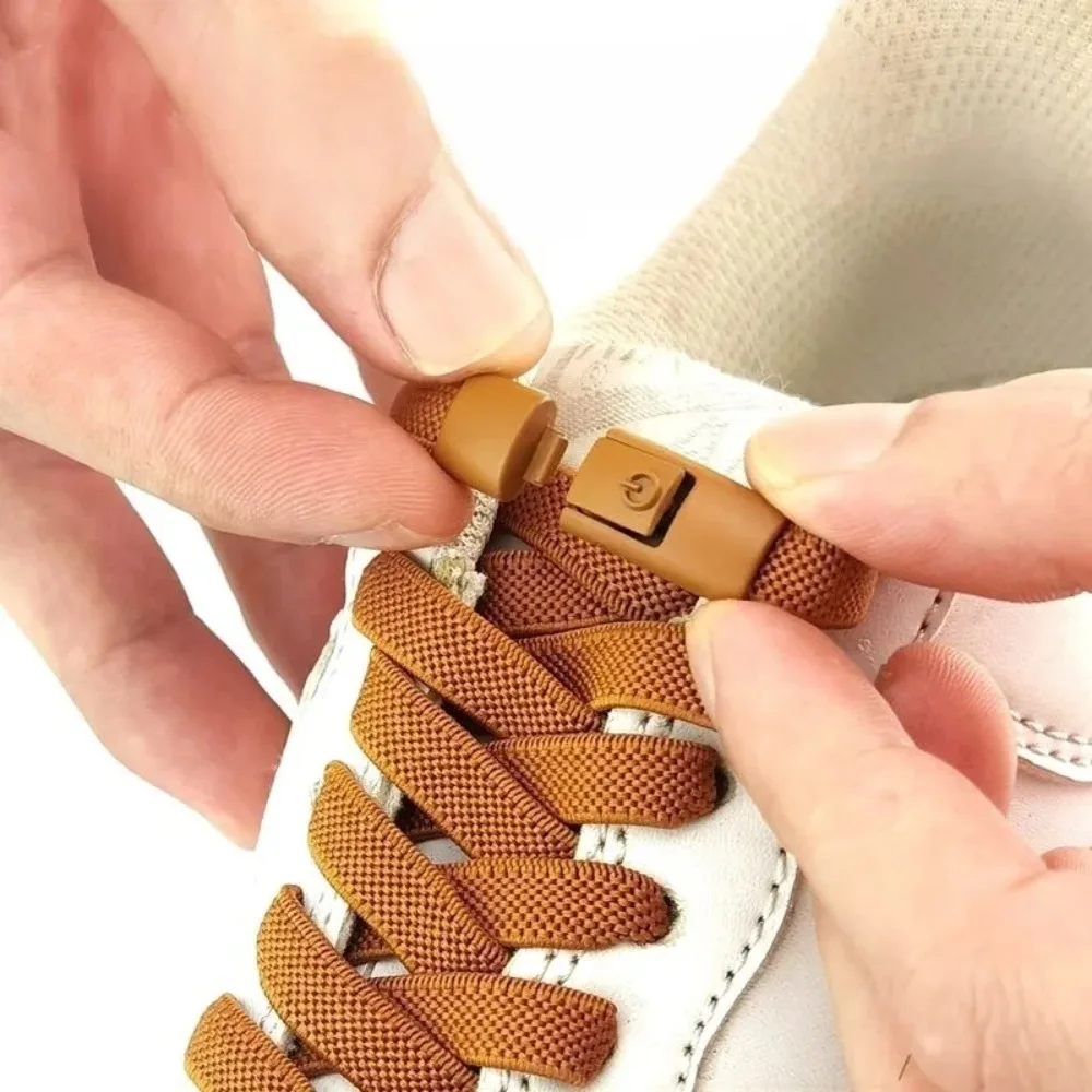 No Tie Shoelaces Elastic Shoe Laces Flat 8mm Colorful Press Lock Buckle Women Men Kids Adults Sports Running Sneakers Gym School