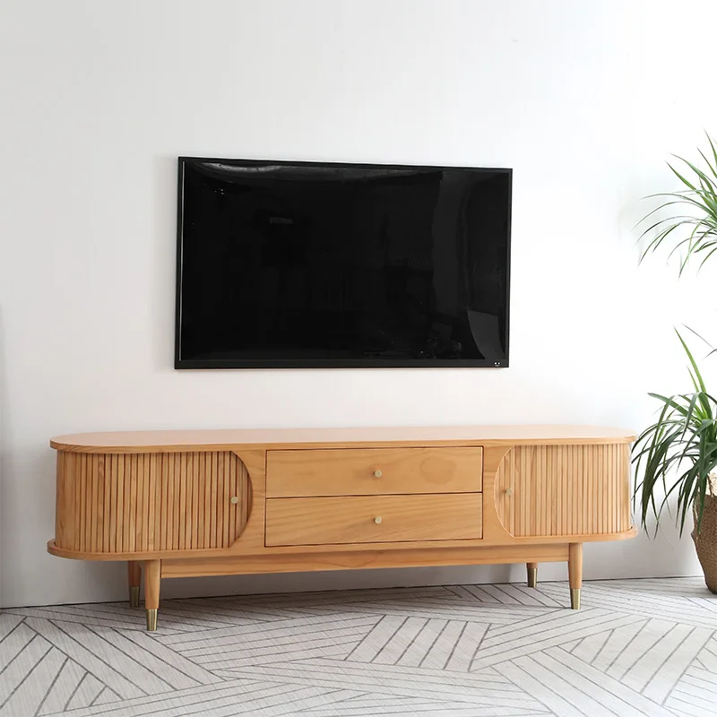 Retro Nordic Solid Modern TV Stands Roller Shutter Door Cherry Wood TV Stands Light Luxury Living Home Furniture Ein Fernseher