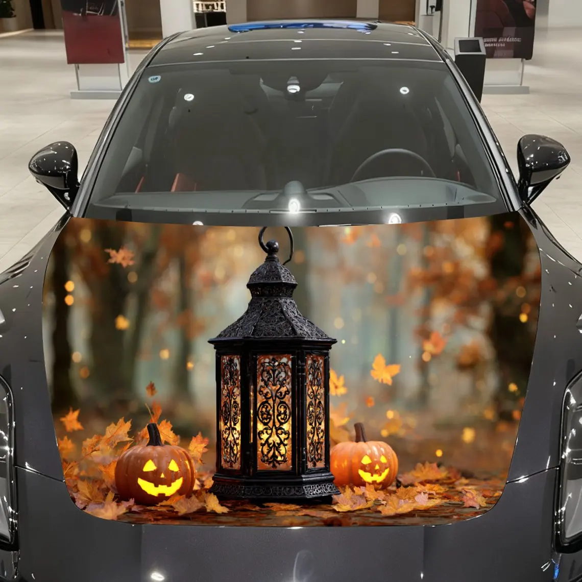 

Autumn Forest Pumpkin Lantern Print car hood stickers, waterproof self-adhesive, scratch resistant, easy to stick, durable car P