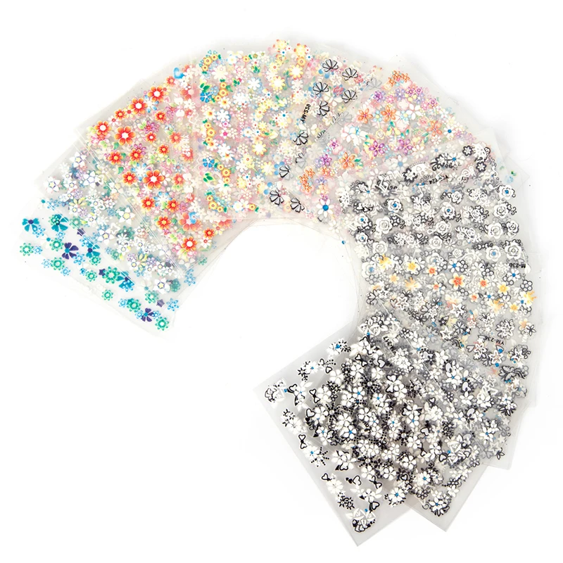 10 Blatt 3D Nagelkunst-Aufkleber-Set, selbstklebende 3D schwarz-weiß-bunte 3D Nagelabziehbilder