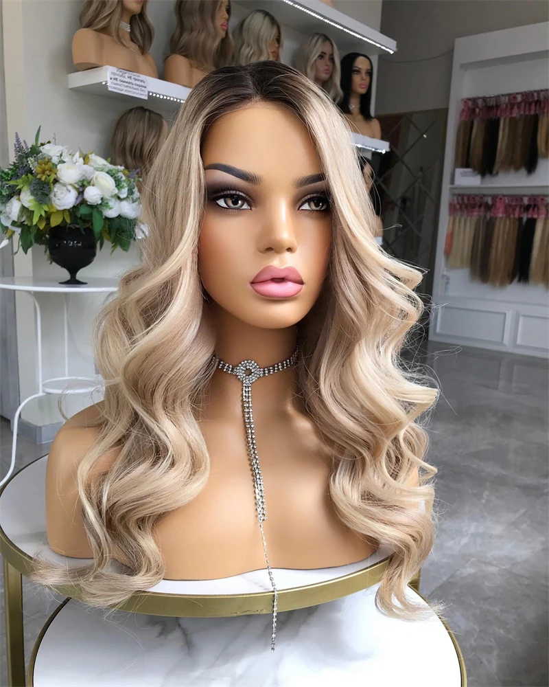 Ash Blonde Brown Highlight Body Wave Human Hair Wigs 180 Density 13x6 Hd Lace Frontal Wig Glueless Lace Front Wig Human Hair