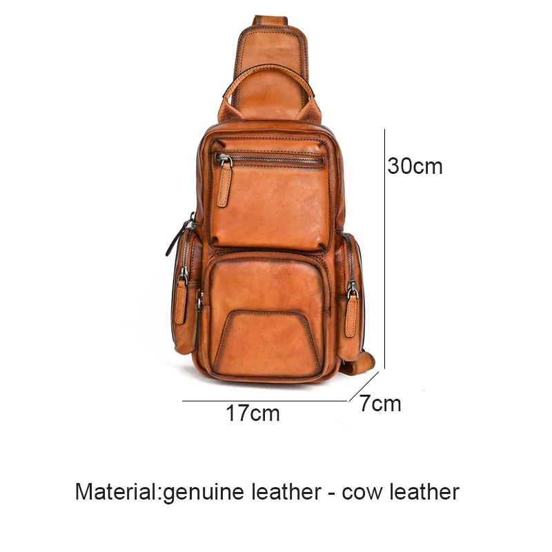 Hand-Painted Natural Leather Shoulder Bags Retro FIrst Layer Cowhide Leather Single Messenger Bag Men Chest Bags Crossbody Bag