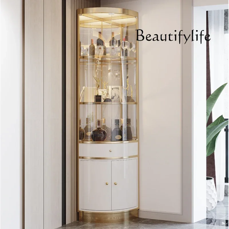T X Designer Style Light Luxury Glass Wine Cabinet, Dining Side Storage Fashion Living Room Corner Fan-shaped Wall Decoration