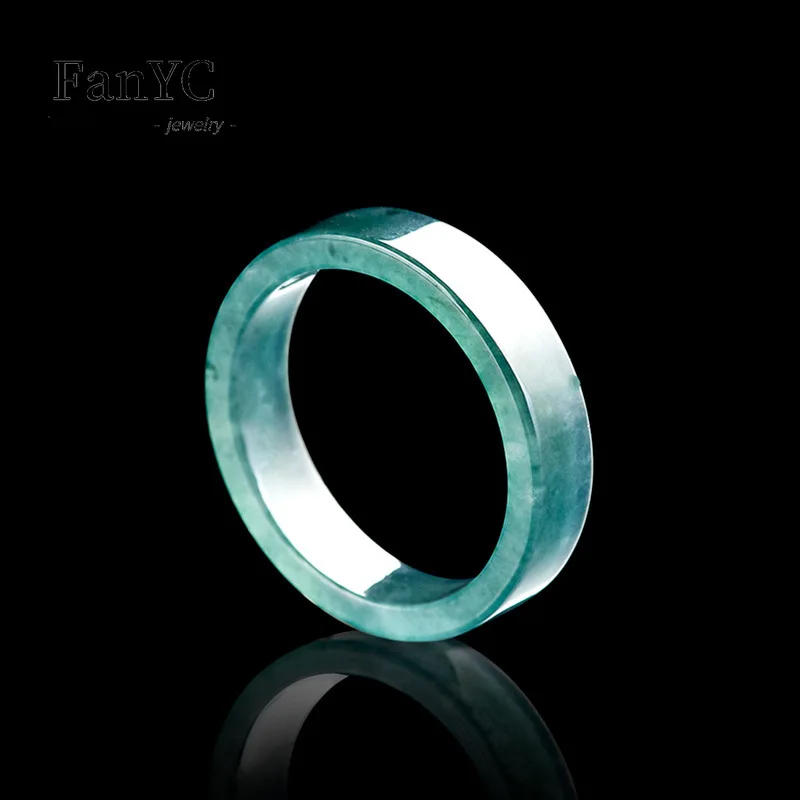 

Myanmar A-goods Jadeite Blue Water Ring Hand-carved Simple Fashion Glutinous Ice Jade Ring Men and Women Holiday Gift