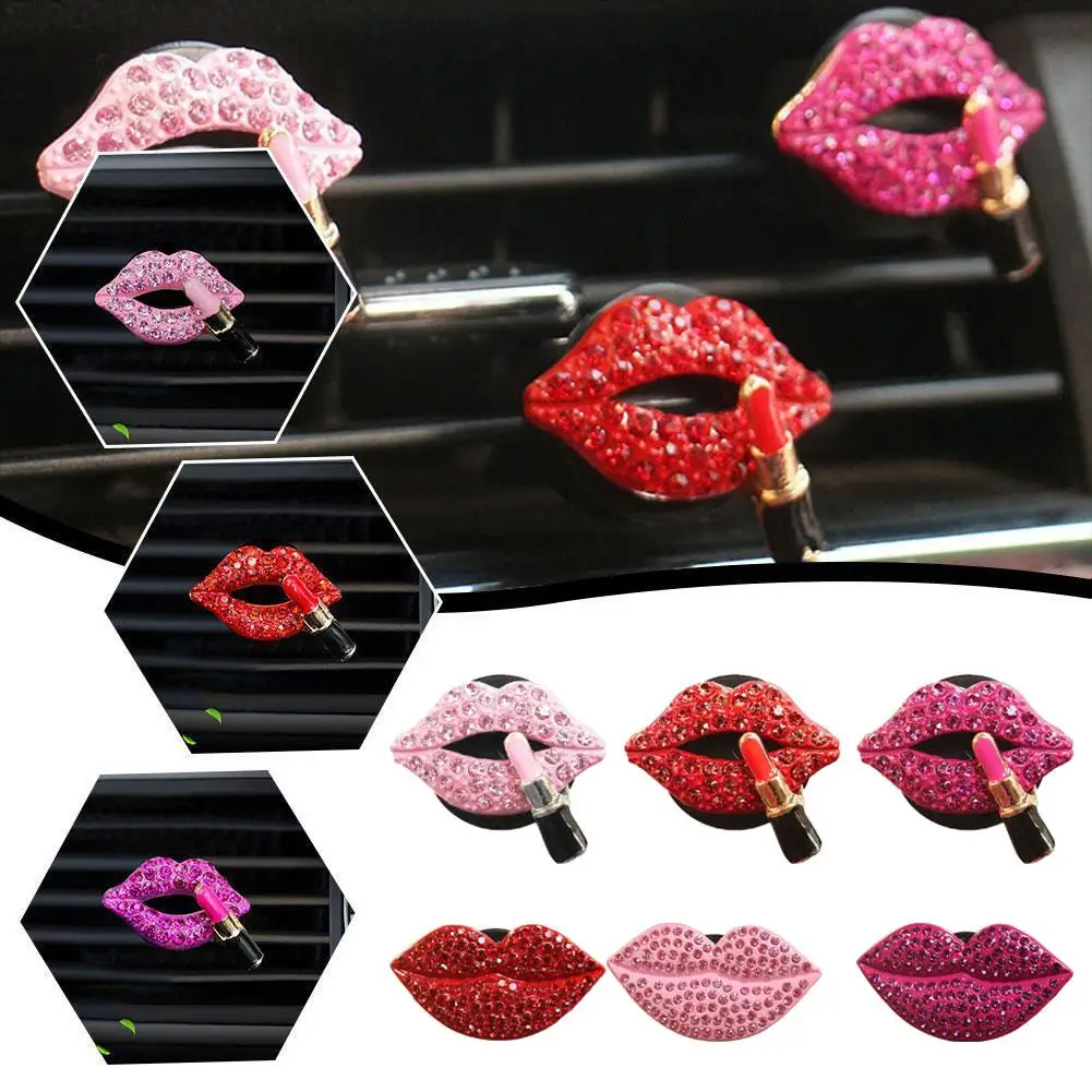 Car Air Outlet Aromatherapy Clip Diamond Red Lips Aromatherapy Mouth Outlet Encrusted Aromatherapy Decoration Clip Air Auto P1T1