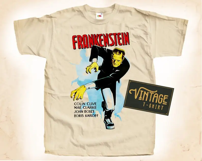 

Frankenstein T shirt Tee Natural Vintage Cotton Movie Poster All Sizes