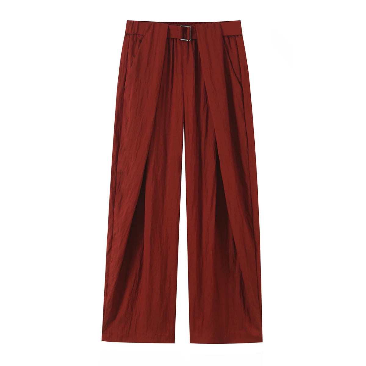 BSAY Vintage Einfarbiges Damen-Zweiteiler-Set Asymmetrische Knopfjacke mit Stehkragen und Kordelzug, Hochtaillierte Hose mit Gürtel und weitem Bein – Detail 6