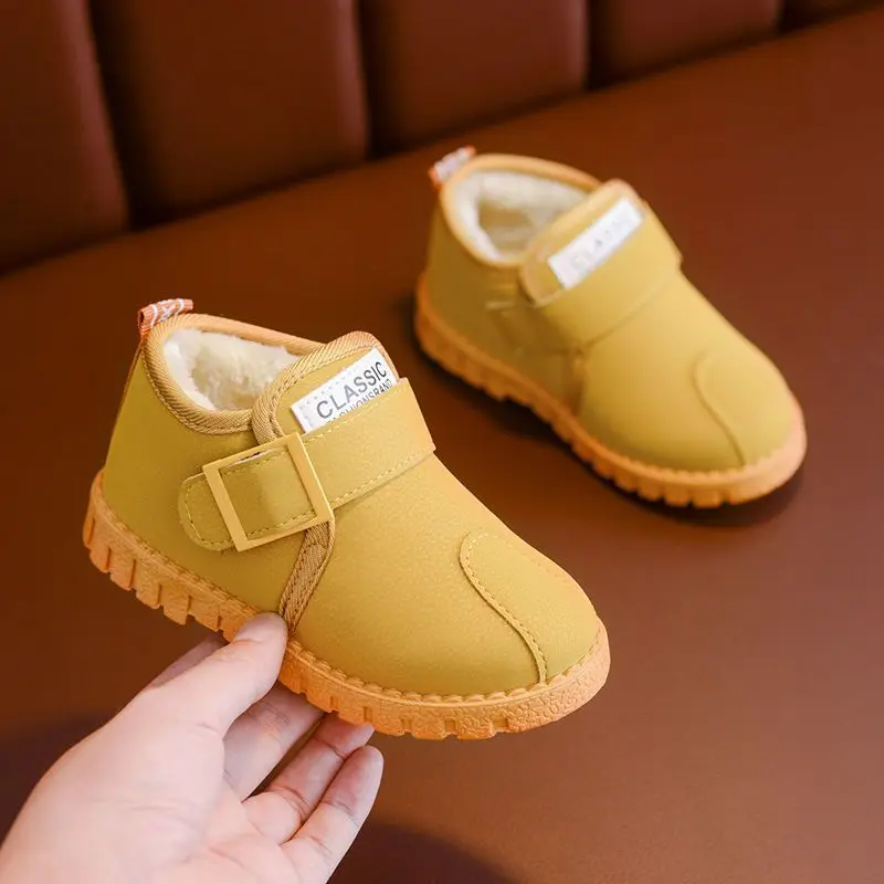 Autumn Winter Kids Leather Boots Warm Plush Girls Toddler Boots Fashion Leather Children Casual Shoes Girls Snow Boots for Kids