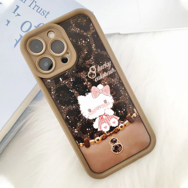 مرحبا كيتي ليوبارد طباعة القرع نمط جراب هاتف لابل آيفون 17 16 15 14 13 12 دائم جلخ الملمس الغطاء الواقي