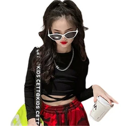 Primavera Autunno Moda Ragazze T Shirt Maglietta per bambini Bambini Crop Top Bambini Streetwear Cotone Croce Design Abiti skinny 4-14 anni