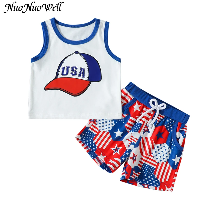 1T to 3T Baby Boy Independence Day Outfits Toddler Infant Sleeveless Vest and Shorts 2Pcs Kids Festival Clothing Sets