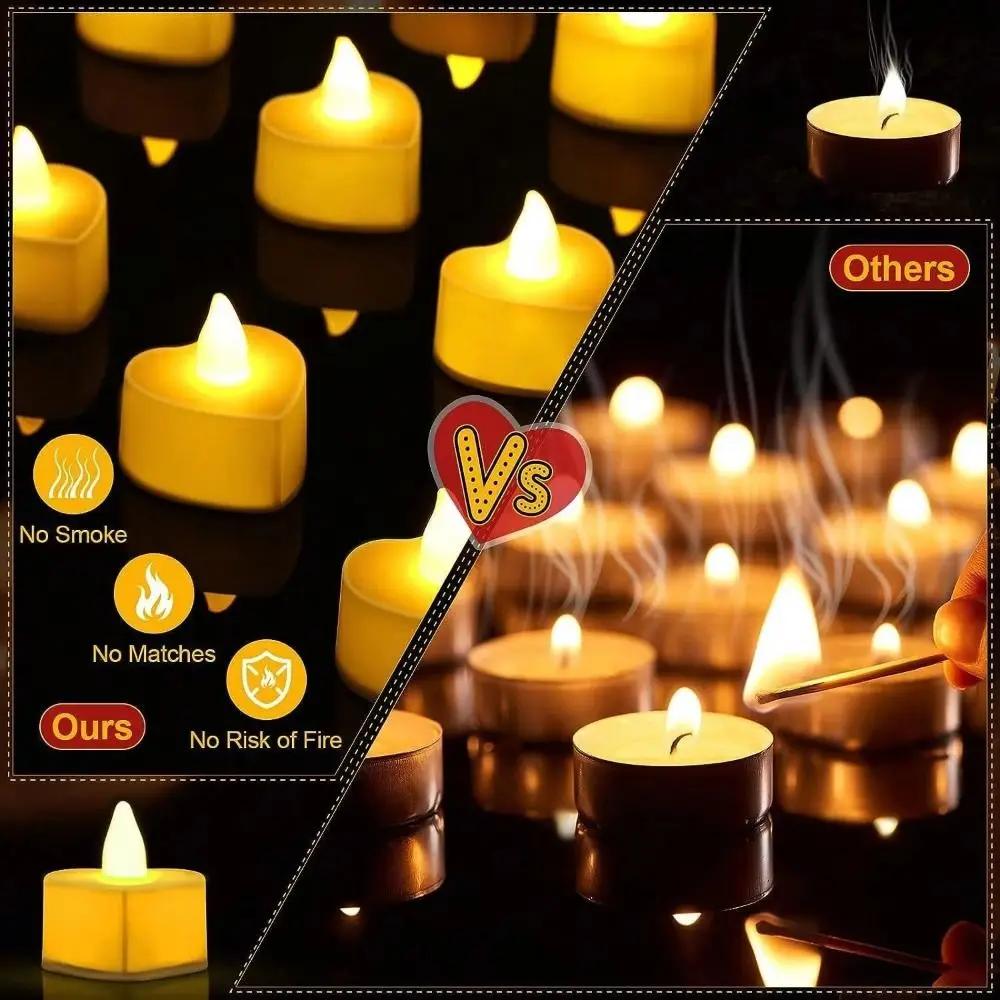 24Pcs Heart Shape Heart LED Candle Light Plastic High Brightness Valentine's Day Electronic Candles Simple