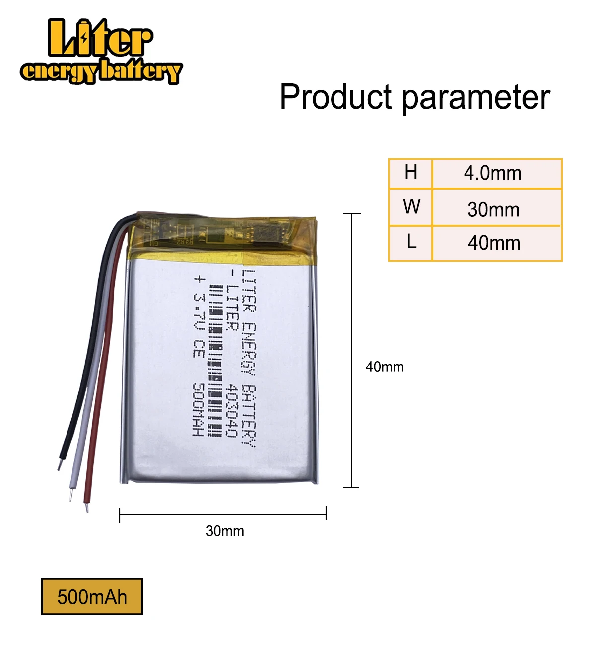 3 line Polymer battery 403040 500mah 3.7 V  smart home MP3 speakers Li-ion battery for dvr,GPS,mp3,mp4,cell phone,speaker