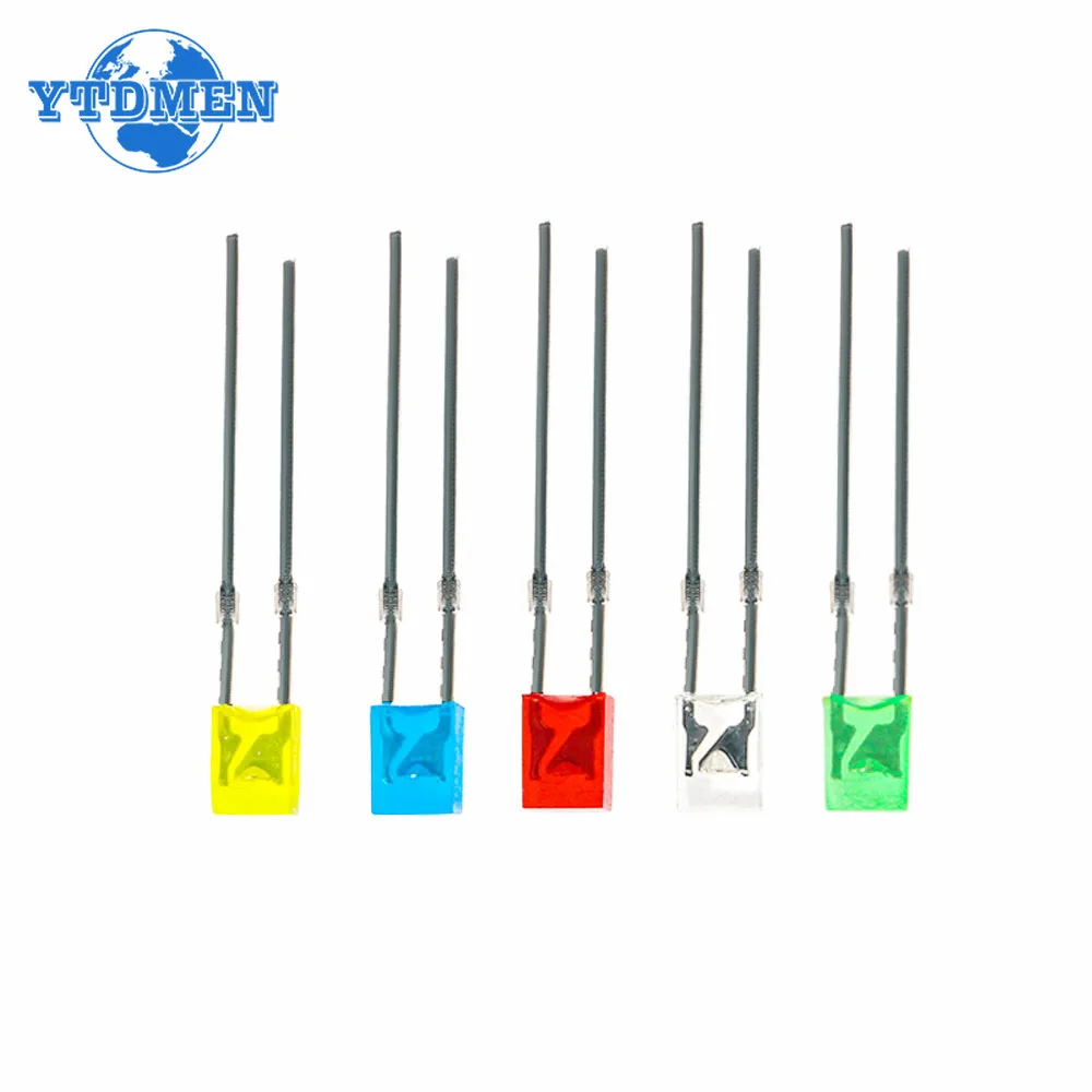 100PCS LEDs kit 2*3*4mm Square LED Diode Combination Package White Green Red Blue Yellow 5 color Led Lights Diodes kit