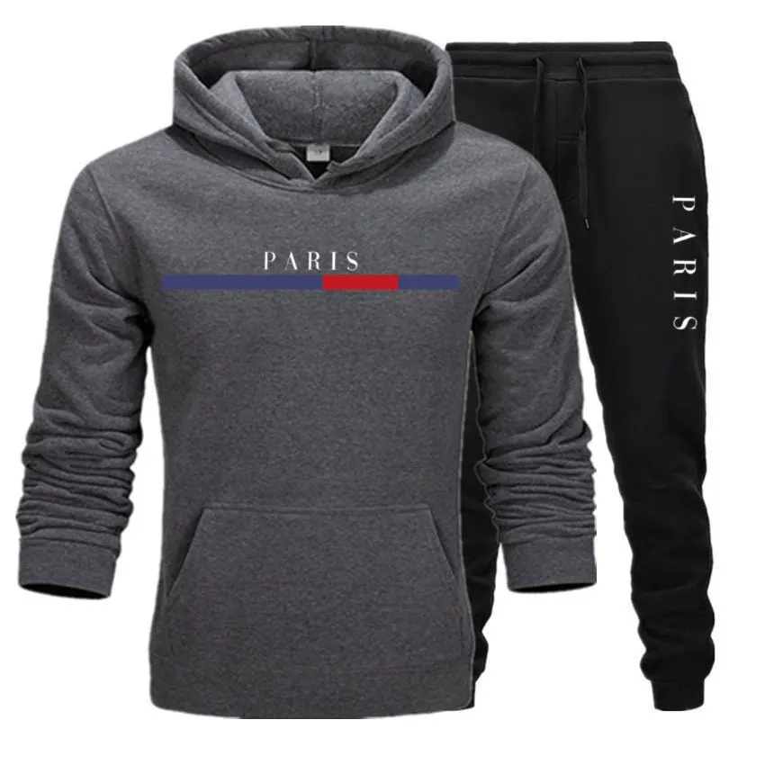 

2024 New Men's Sportswear Spring And Autumn Fleece Hoodie & Sweatshirt + Sweatpants Two-piece Running Training Casual Sportswear