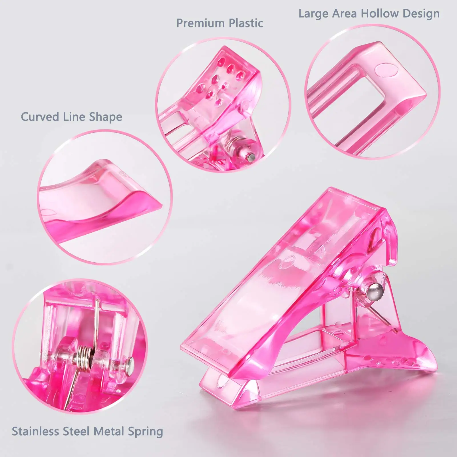 6Pcs Quick Building Nail Tips Clip Plastic Transparent Finger Extension UV LED Builder Clips for Nail Art Tool Pink