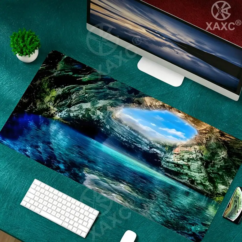 Griechische Ruinen Küstengrotte Schreibtischunterlage 80x40cm, Großes Gaming-Mauspad, Landschaftsmotiv Tastaturmatte für Laptop-Dekoration XAXC Mauspad