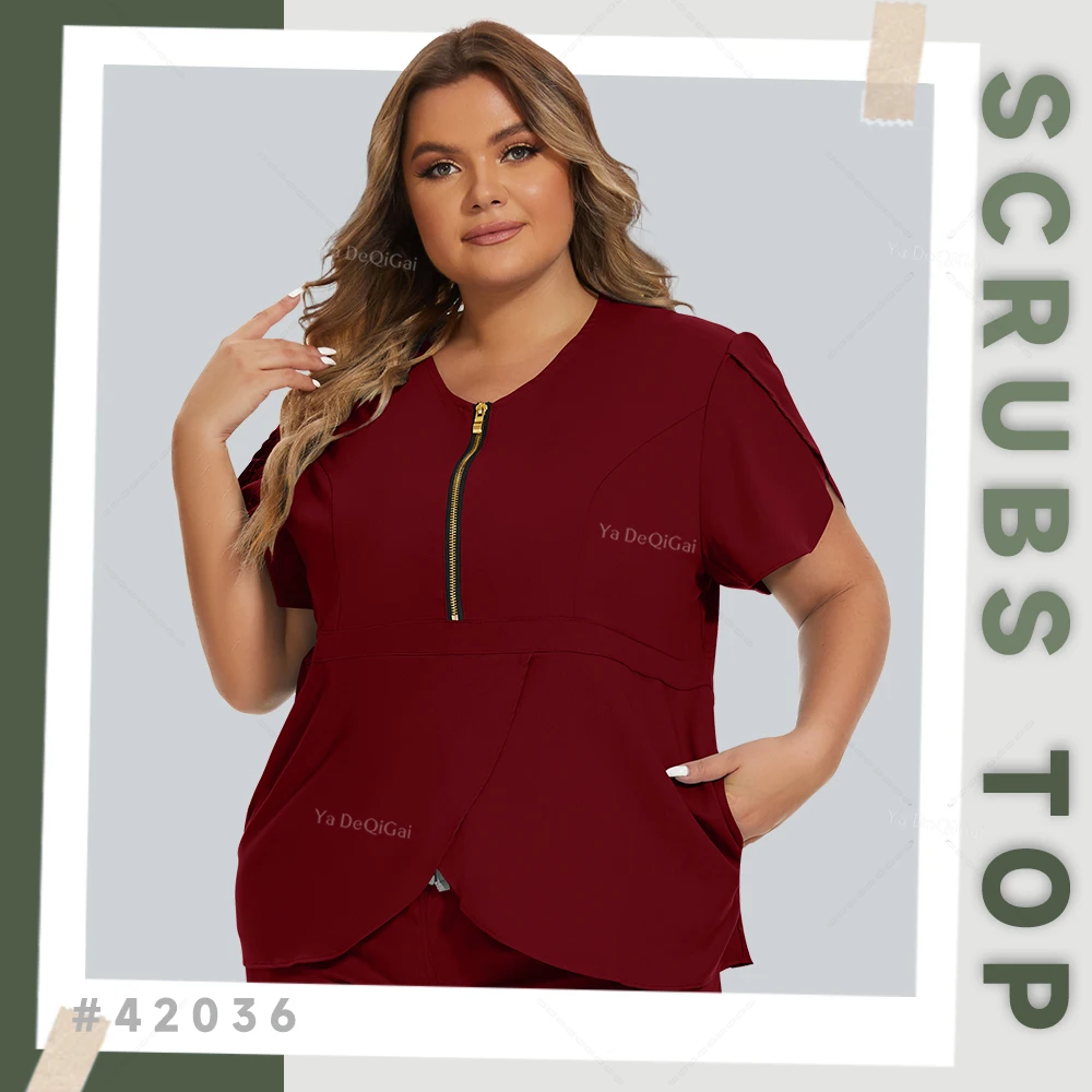 

Solid Color Workwear Medical Scrubs Nurse Uniform Beauty Shirts Hospital Nursing Blouse Women V Neck Doctor Work Tops