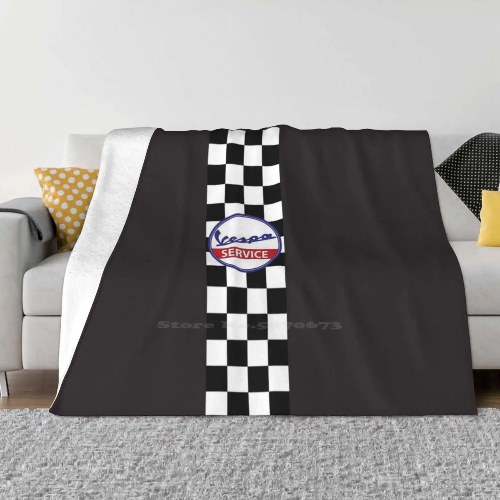 Service Servizio Scooter Chequered Flag Check New Selling Custom Print Flannel Soft Blanket Service Scooter Servizio