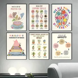 Retro Mental Health Canvas Print Poster Bohemian Inspirational Canvas Painting Classroom Office Hallway Poster Home Decor