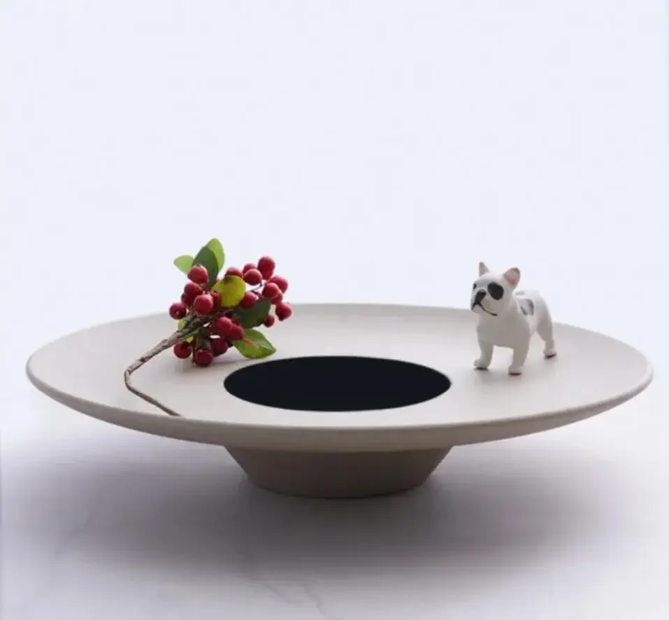 

Creative Straw Hat Plate Hotel Restaurant Gourmet Decoration Main Dish Plate Round Dessert Plate Home Kitchen Ceramic Tableware