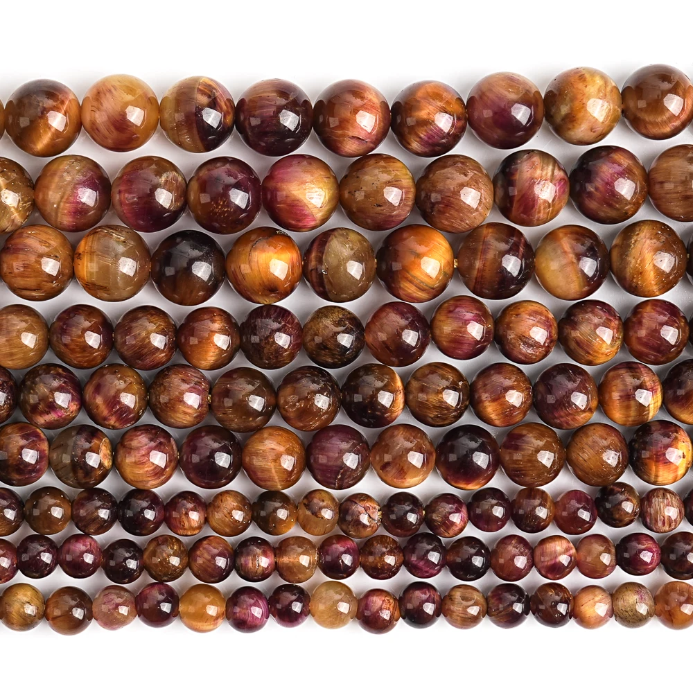 6/8/10mm Natural Stone Beads Purple-yellow Tiger Eye Loose Spacer Beads For Jewelry Making Diy Bracelet Accessories 15\'\'