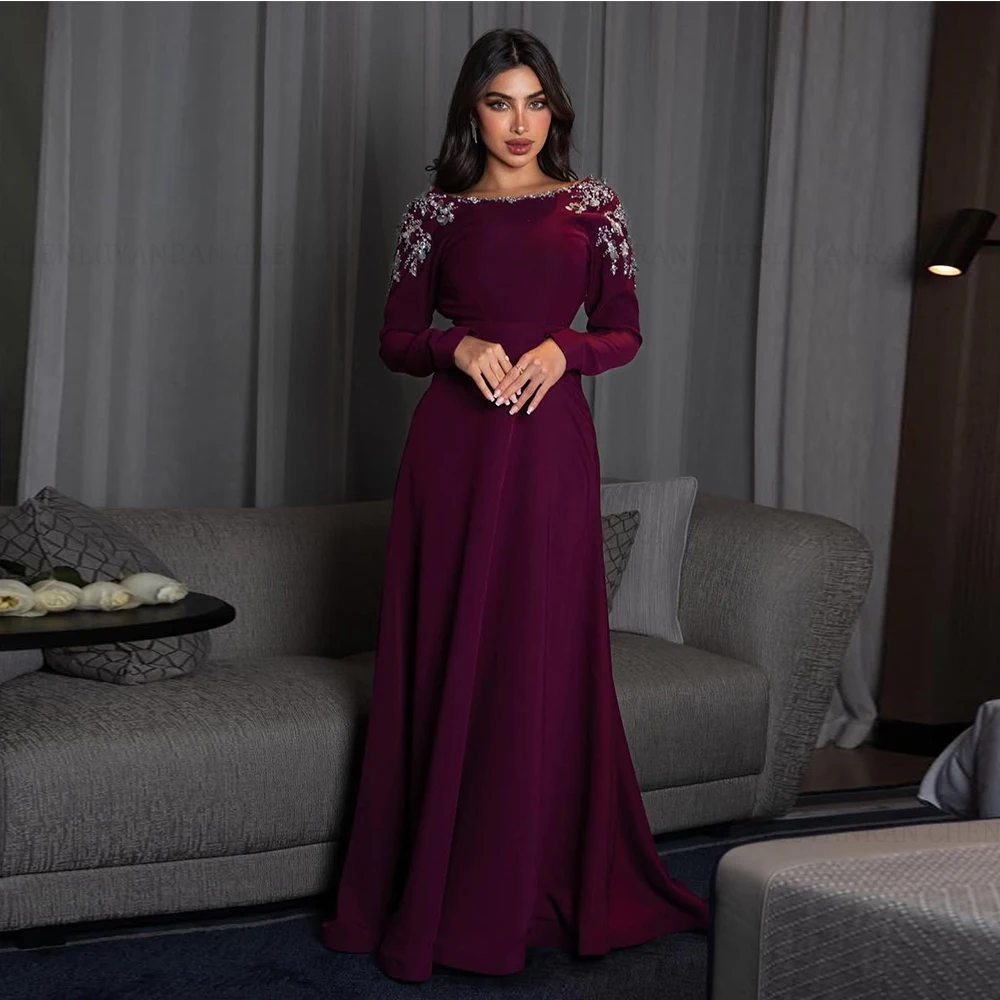 

MOLISA Элегантные бордовые вечерние платья по индивидуальному заказу с блестками и бисером с длинными рукавами, женские вечерние платья для свадебных гостей 2025