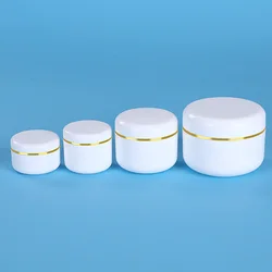 10g-500g Gold Line Travel Face Cream Jar Lotion Cosmetic Container White Golden Plastic Empty Makeup Jar Pot Refillable Bottle