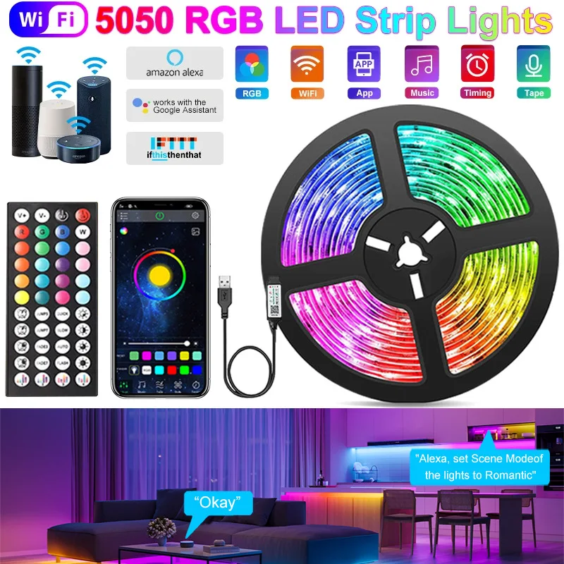 ColorRGB  RGB 5050 LED Wifi LED Strip Lights Music Sync Tape Alexa Smart Lights Strip for Party Room Decor TV Backlight