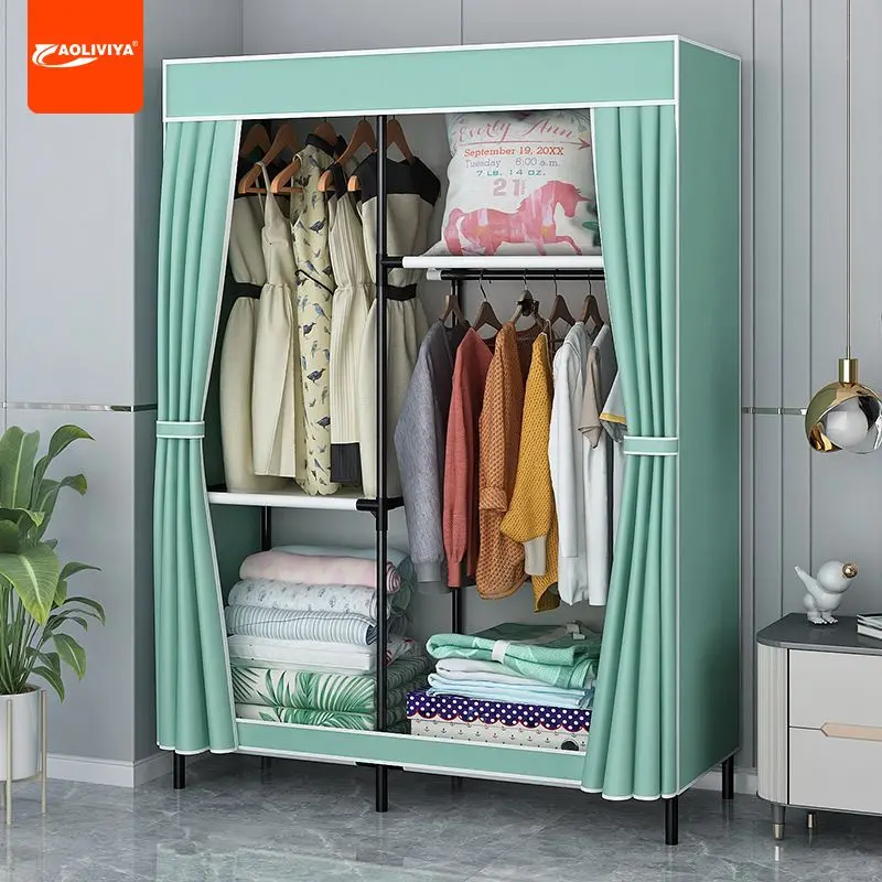 

Aoliviya Simple Wardrobe Home Bedroom Durable Assembly Dormitory Cloth Wardrobe Rental House Floor-Standing Shelf Small Size Sto