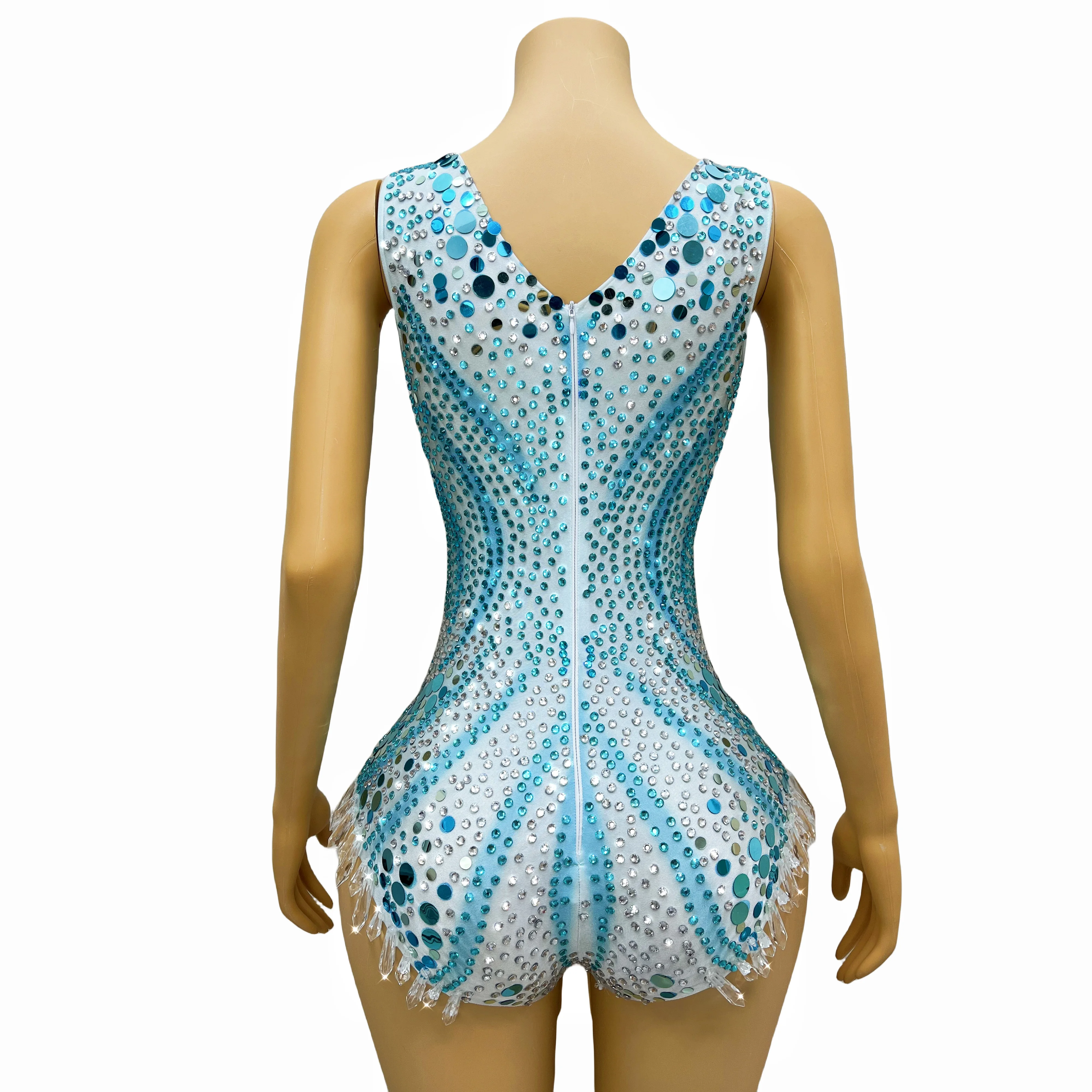 Fashion Shining Perform Costume Luxury Rhinestones Sequins Crystal pendants Leotard Party Dancer Singer Stage Clothes Lvpian