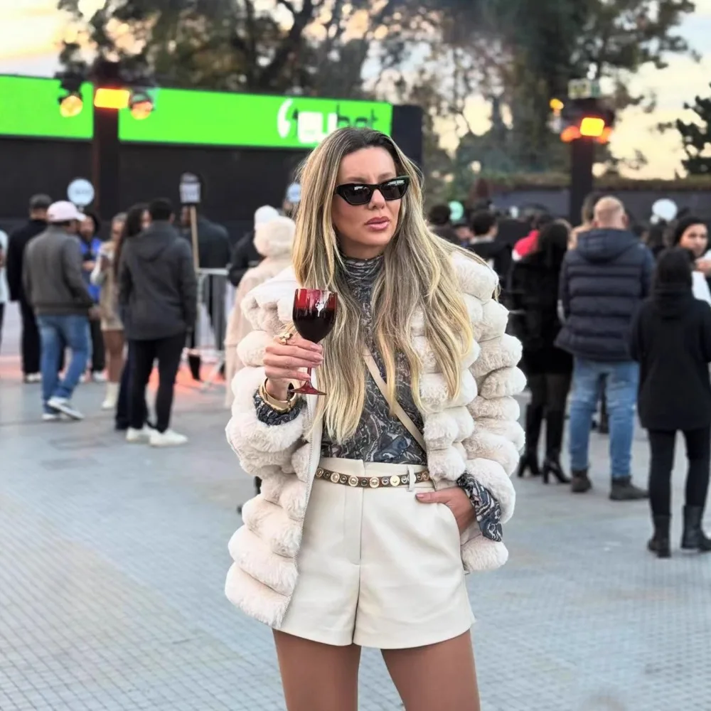 Winter Loose Fur Feather Overcoat for Women Hooded Luxury Patchwork Fluffy High Waist Warm Outwear Female Fur Feather Coat 2025