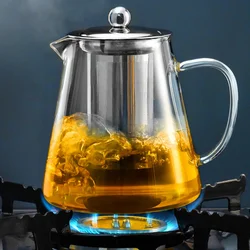 Heat Resistant Glass Teapot With Stainless Steel Tea Strainer Infuser Flower Kettle Kung Fu Teawear Set Puer Oolong Pot 1300ML