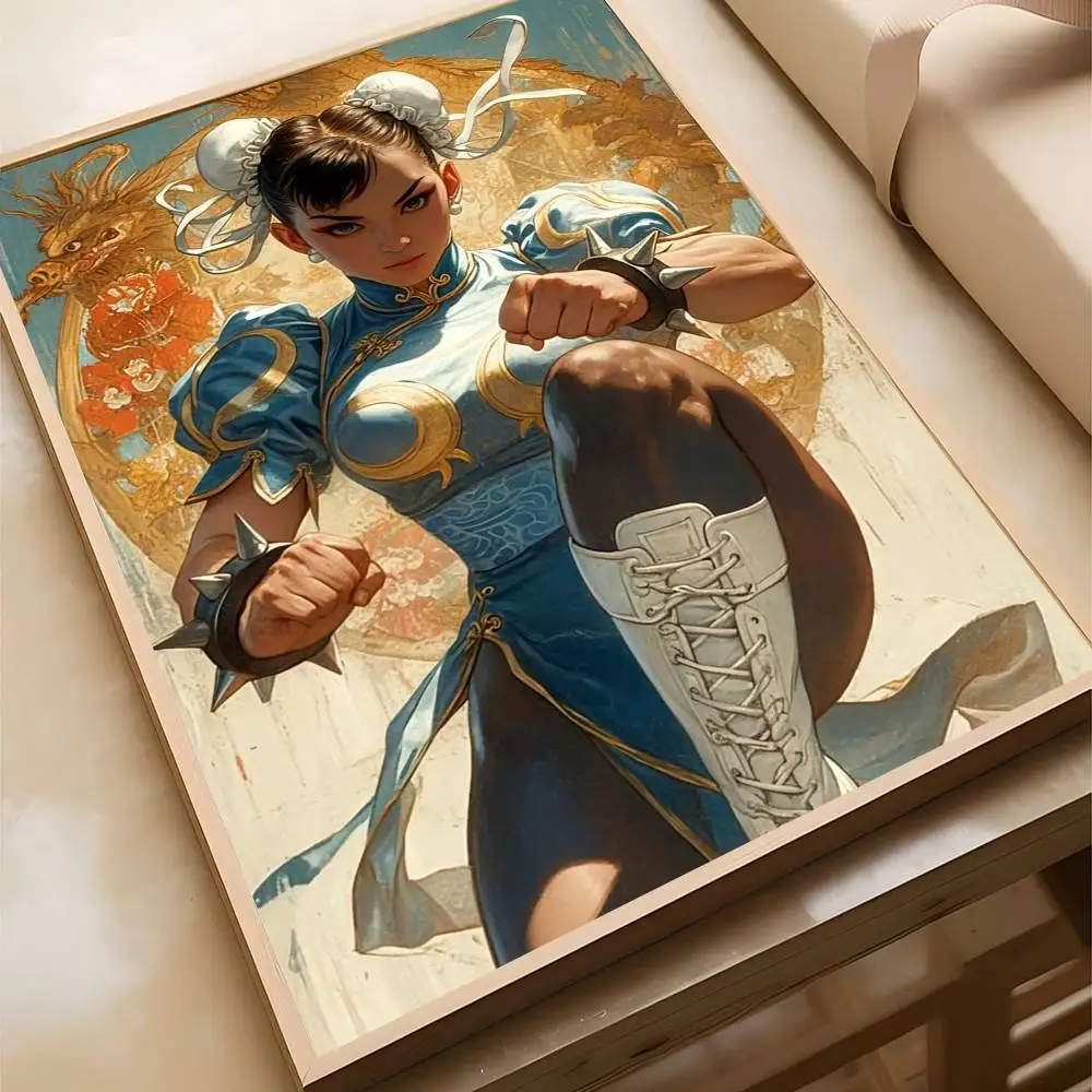 1PC Poster Chun-Li de Street Fighter Autoadesivo, Adesivo de Papel Artístico à Prova d'Água para Decoração de Parede de Cafeteria, Bar e Quarto