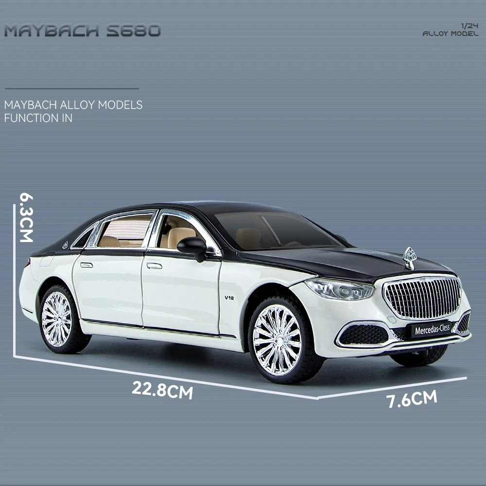 New 1:24 Simulation Benz Maybach S680 Alloy Car Model Sound And Light Pull Back Toy Car Die-Cast Boys Collection Decoration Gift