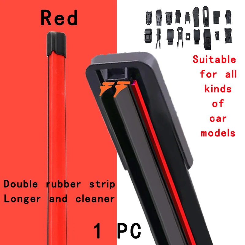 

Red Car Windshield Wiper blades Universal Soft Double layer Rubber Frameless Bracketless wipers 14" 16" 19" 20" 21" 22" 24"26"