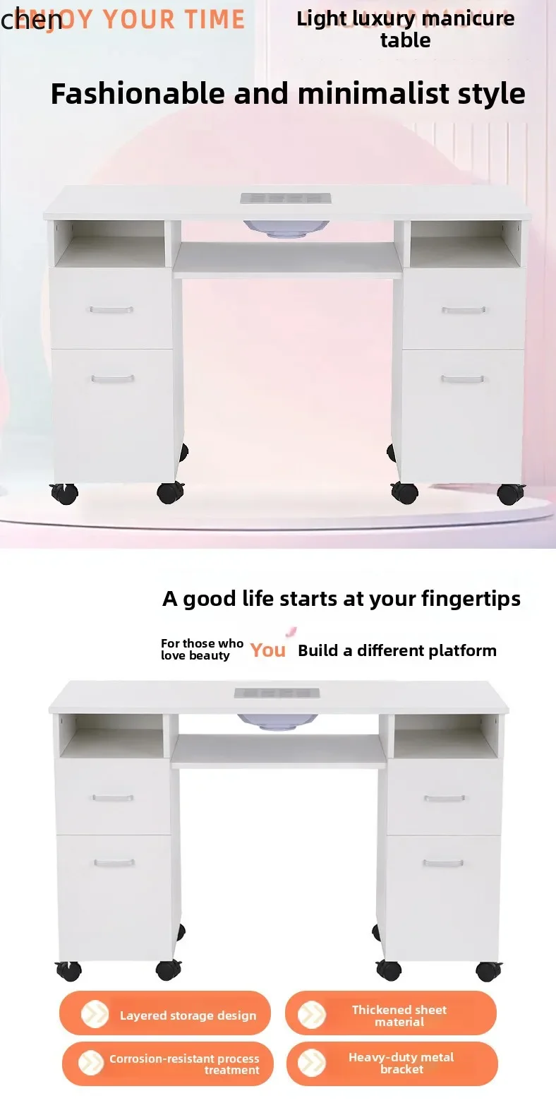 b1 Modern Simple Desk Nail Table Built-in Fan with Drawer Universal Wheel Movable Nail Table