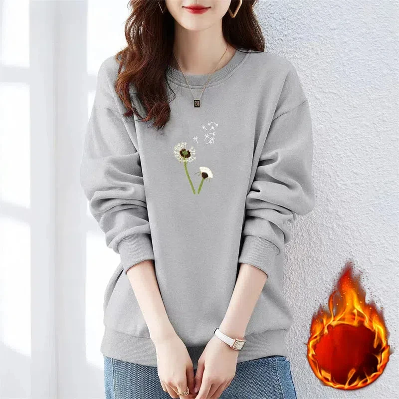 Spring Autumn Round Neck Women\'s Clothing Lantern Long Sleeve Pullover Plant&Flowers Printing Casual Korean Fashion Tops