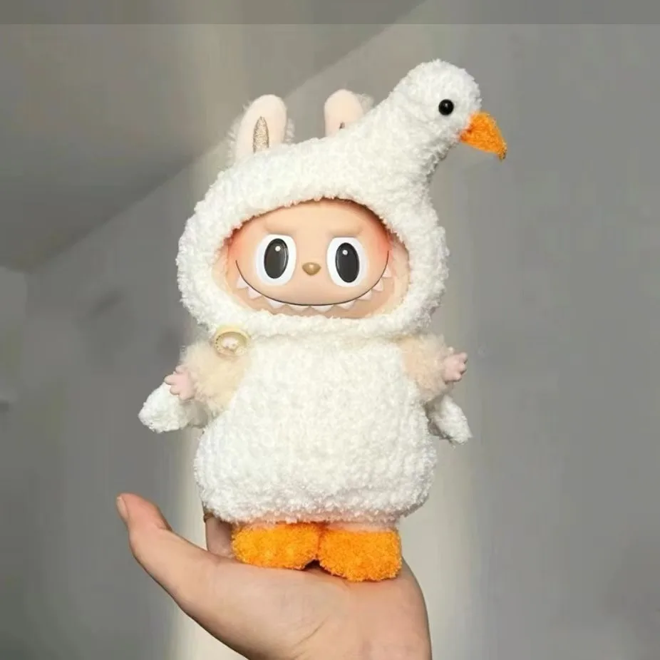 Pakaian boneka mewah Mini lucu 17cm pakaian Hoodie dinosaurus angsa besar lebah hiu rusa Korea Kpop Exo Labubu pakaian boneka idola