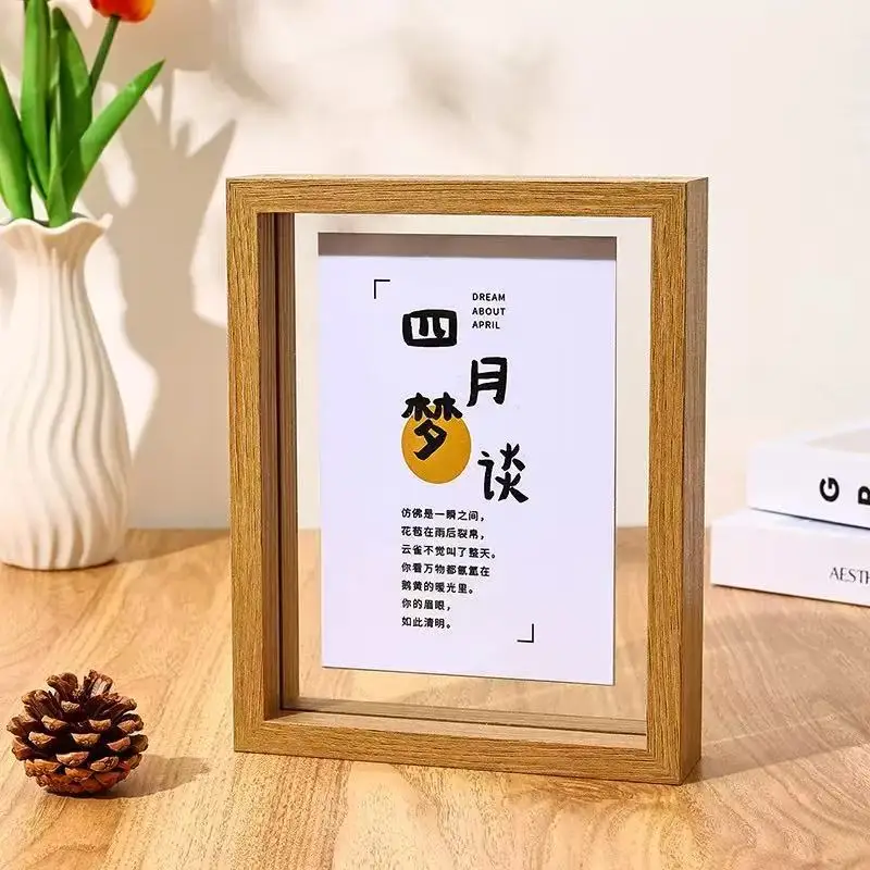 Double-Sided Transparent Wooden Frame Specimen Display Frame Minimalist Wood Photo Stand for Home Décor and Collectibles