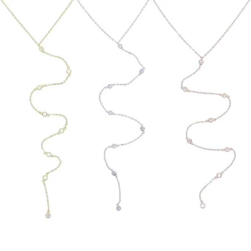 Geometric Various Shaped Micro Pave Bling CZ Stone Sexy Long Y Lariat Necklace for Women Luxury Cubic Zirconia Jewelry