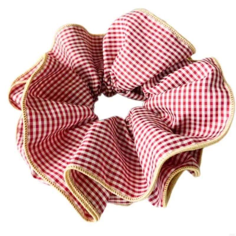 39BC Creative Oversized Checkered and Floral Ruffled Scrunchies for Women Korean Double Layer Hair Accessories