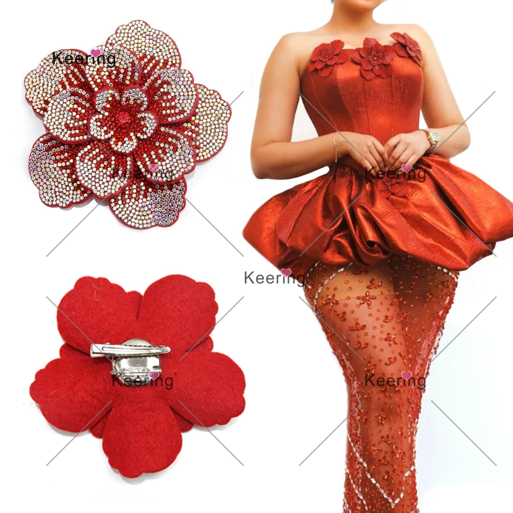 

(10pcs) 3D Rhinestone Flower Brooches WBF-286 Elegant Wedding Dress Accessories