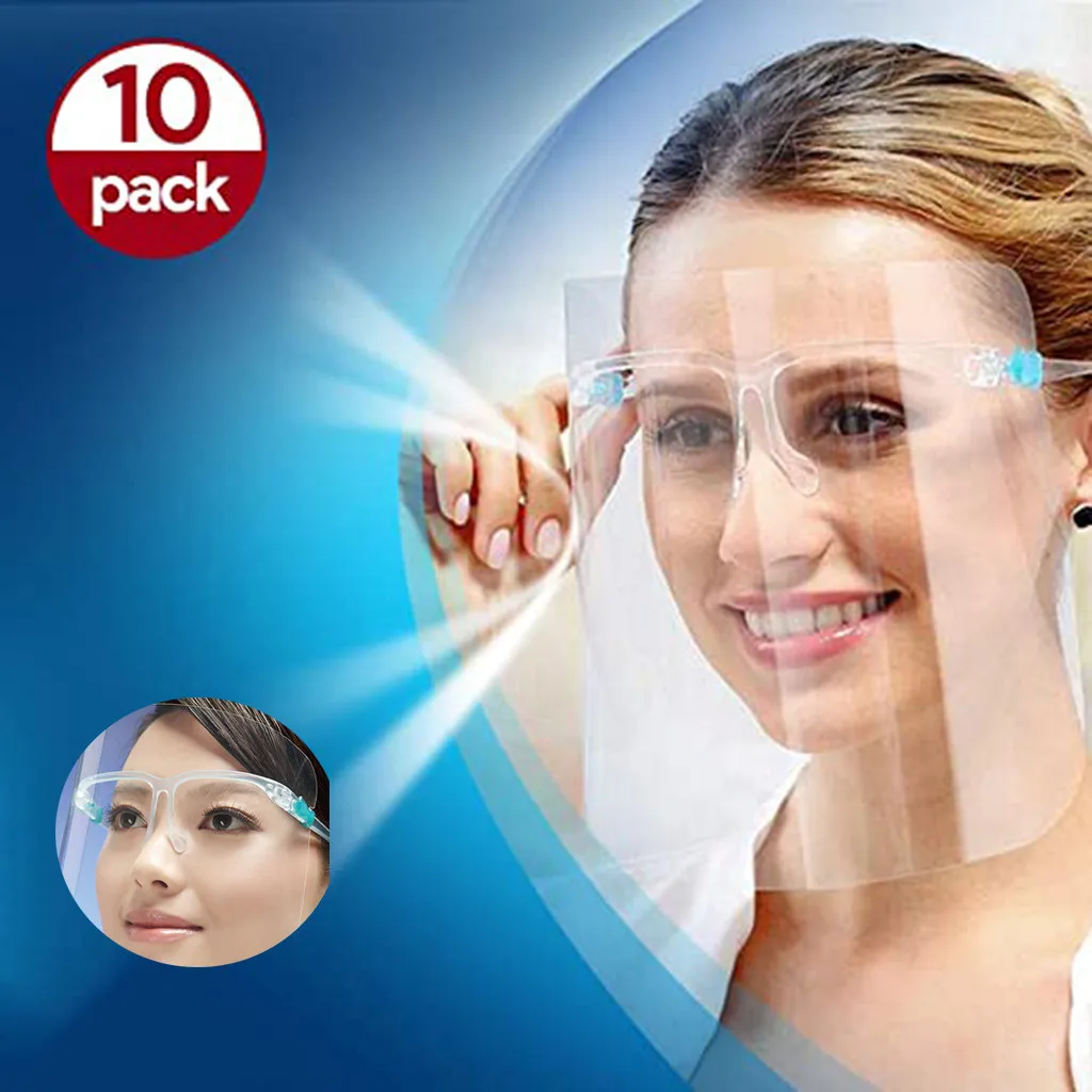 Clear Splash Protection Shield Face 10pcs Reusable Safety Glasses Transparent Face Mask Set Full Cover Protective Visor Work T1
