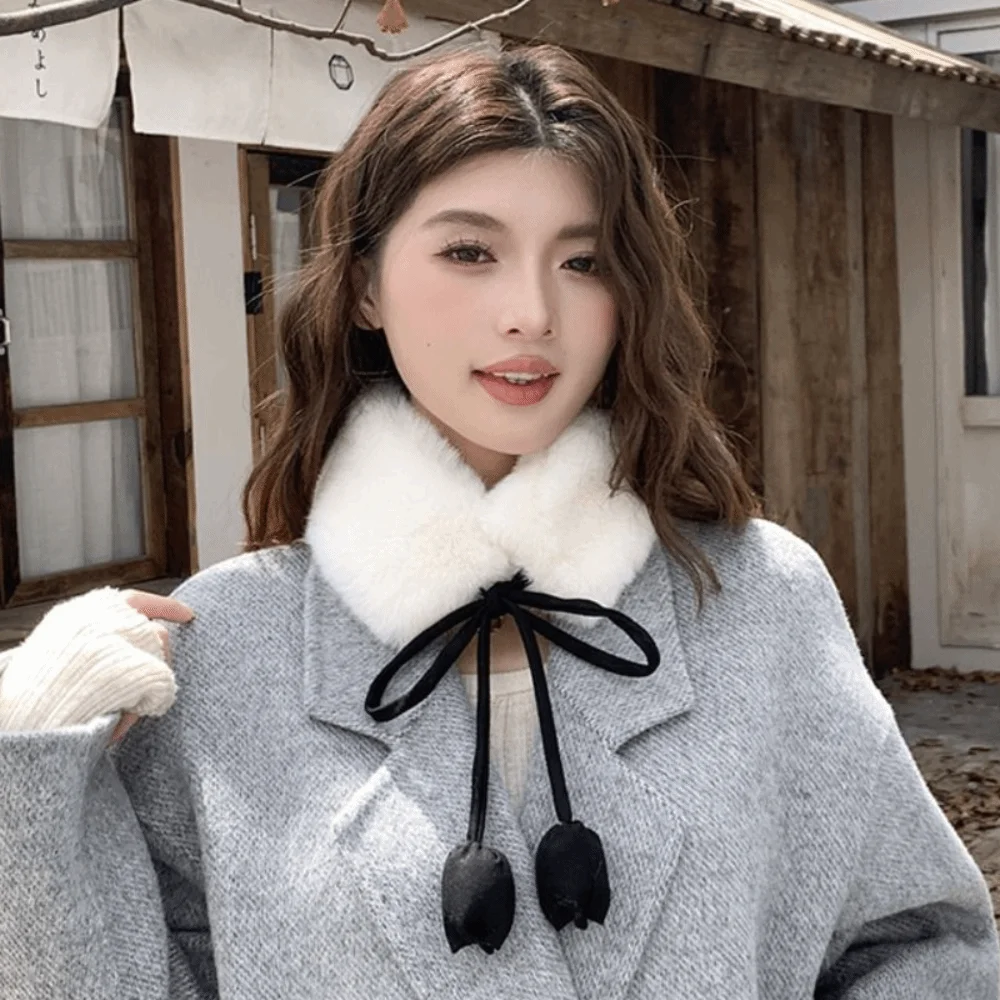 الحلو الأرنب الفراء غطاء للأذنين متعددة الوظائف زهرة التوليب حبل دافئ أفخم وشاح عقال بلون الفراء الرقبة أدفأ التسوق