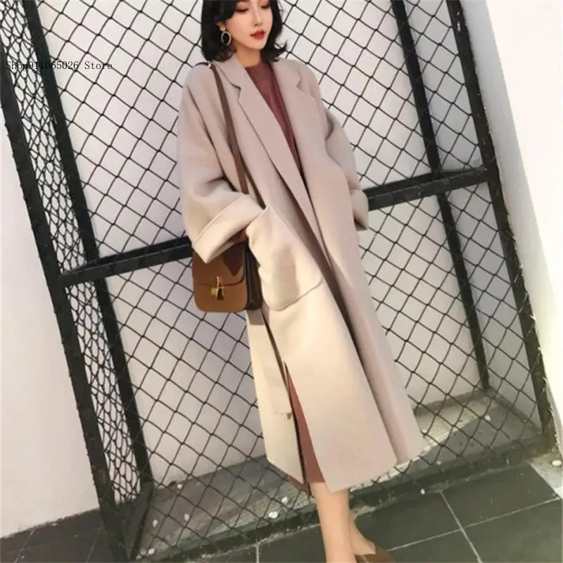 Medium and Long Trench Coat Autumn and Winter Minimalism Loose Academic Style Forest Wool Coat Female