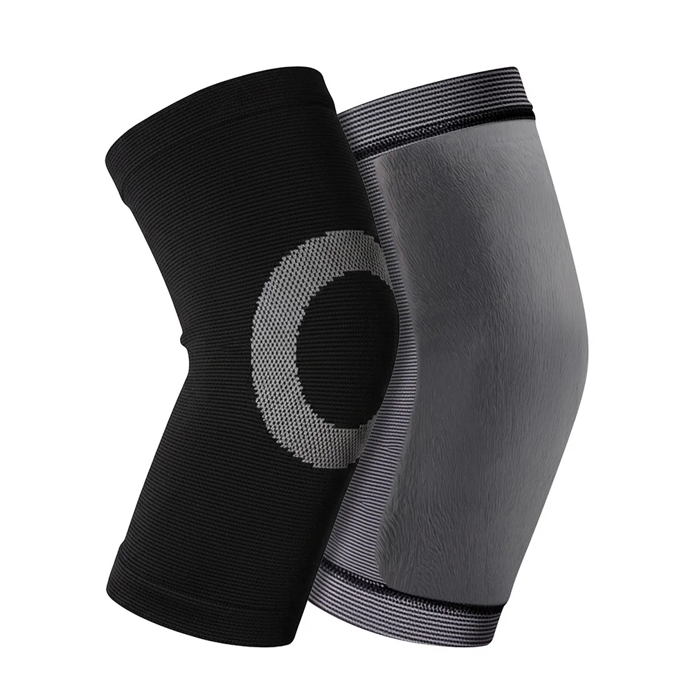 2 Pcs Winter Warm Knee Pads Black Plush Knitted Elastic Non Slip Leg Covers With Fleece Lining For Outdoor Sports Pain Relief