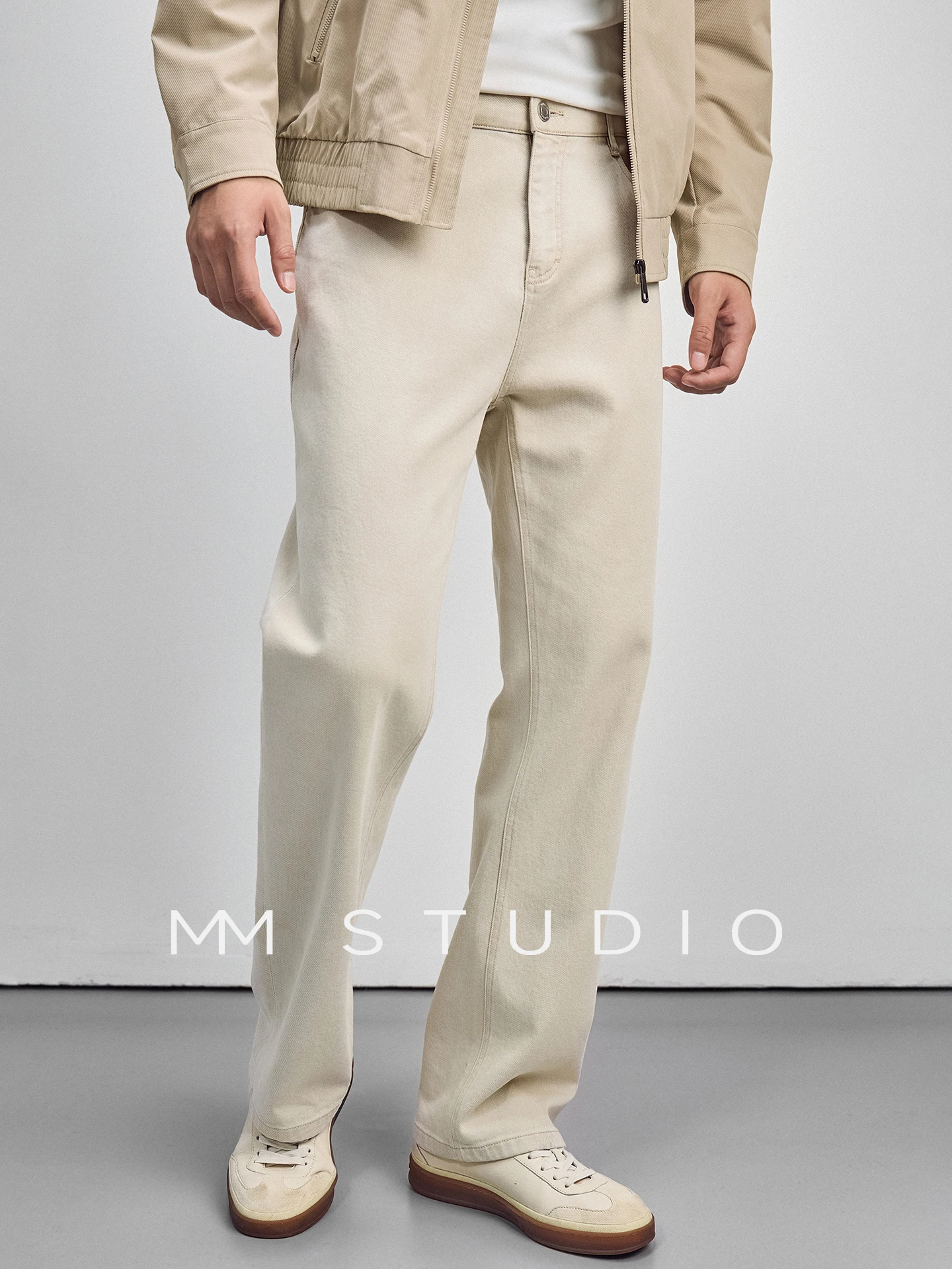 Business Casual Italian Style Loose Drapey Wide Leg Pants Men's Anti-Wrinkle Wear-Resistant Denim Autumn Straight Cotton Blend