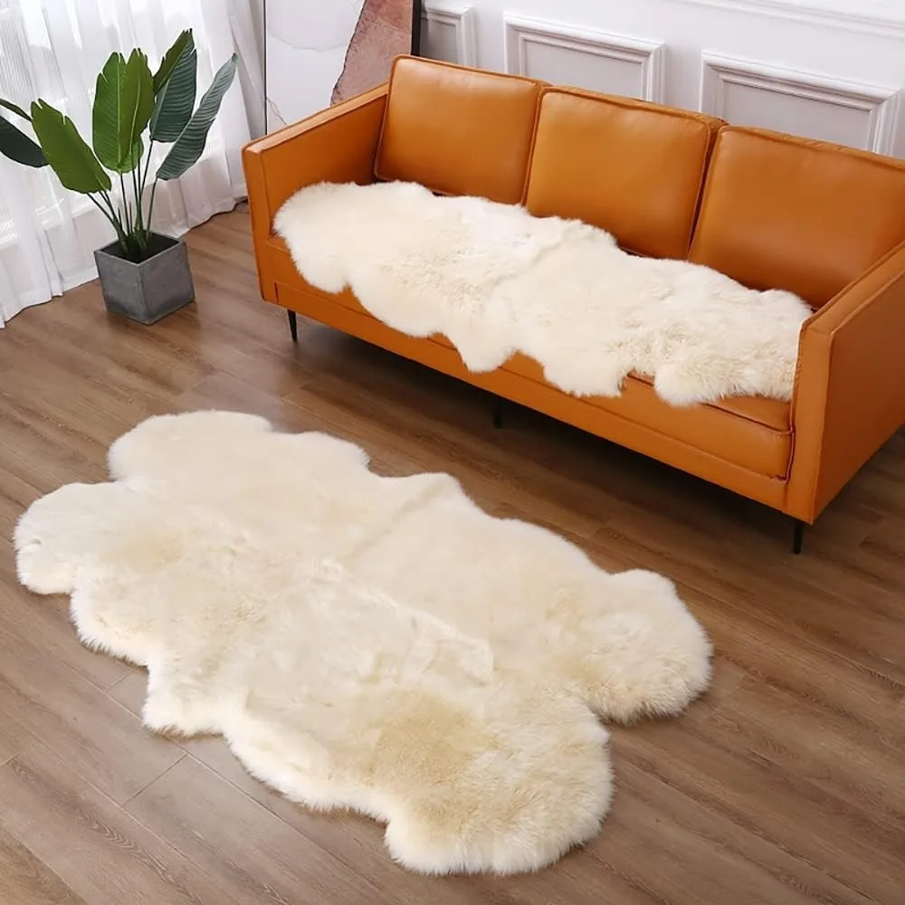 Sheepskin Rug Beige Real Australia Sheepskin Natural Luxury Fluffy Lambskin Fur Area Rug Seat Covers for Kids Bed