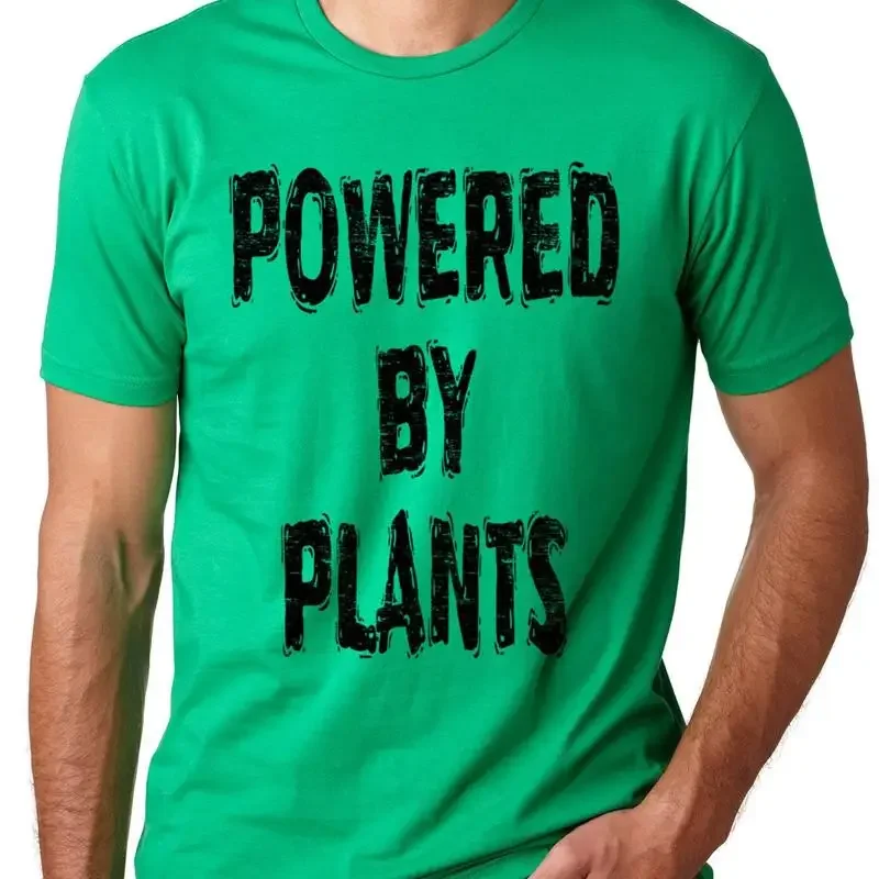 Powered by Plants Funny Vegetarian T Shirt Veggan Veggie lovers
